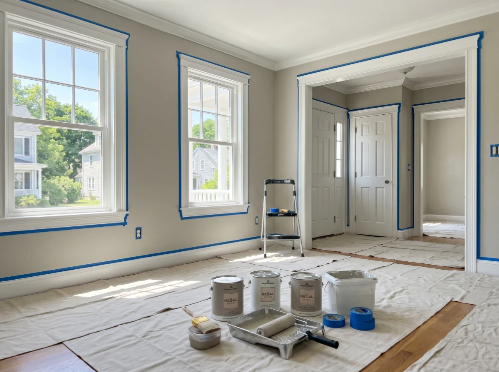 Alfa Painting prepping and painting a Rhode Island home interior